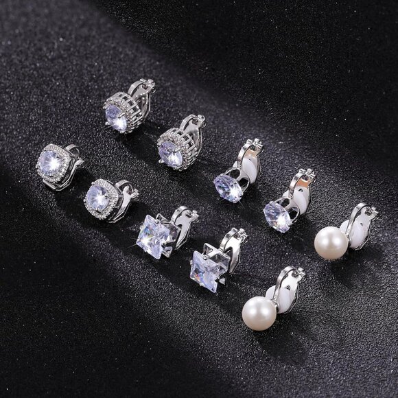 Silver Gold Hypoallergenic Cubic Zirconia Clip-On Earrings for Women, Non-Pierce - Picture 6 of 7